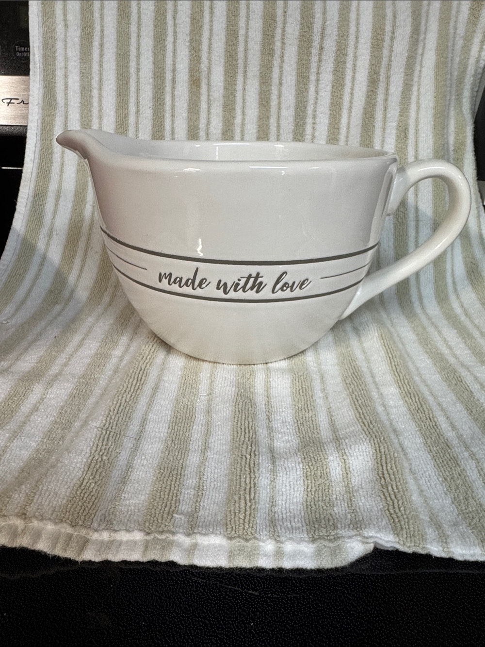 Mud Pie White Ceramic 'Made With Love' Gravy Boat 5in tall x 7in wide